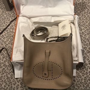 Hermes Evelyne GM Clemence Etoupe Neutral Crossbody Bag